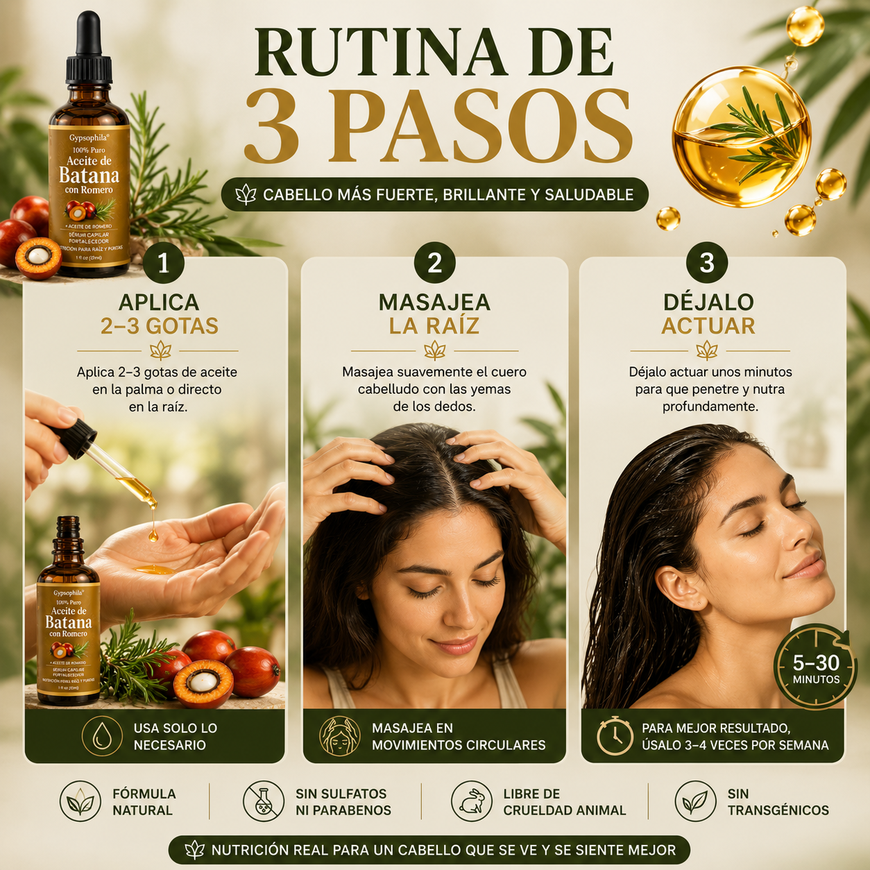 Aceite de Batana + Romero: Raíz Más Fuerte, Brillo Natural y Puntas Más Suaves