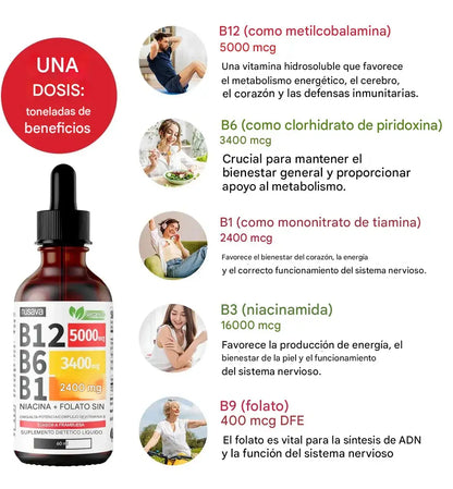 NUSAVA B12-SUPLEMENTO LÍQUIDO DE VITAMINA CON FRAMBUESA OFERTA